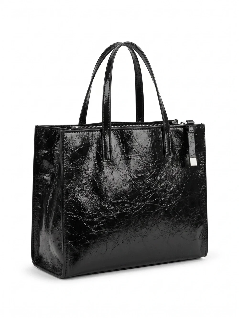 Marc Jacobs Shiny Crinkle Leather Mini Tote Crossbody Padlock Black NWOT